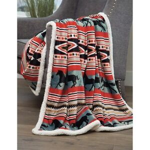 Carstens Home Wrangler Black Stallion Rustic Oversized Sherpa Fleece Throw 54x68